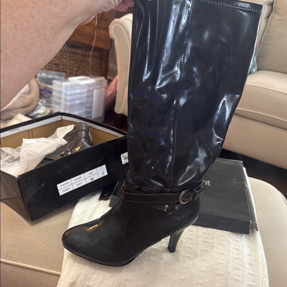 Lane Bryant Shiny Dark Gray Heeled Boots